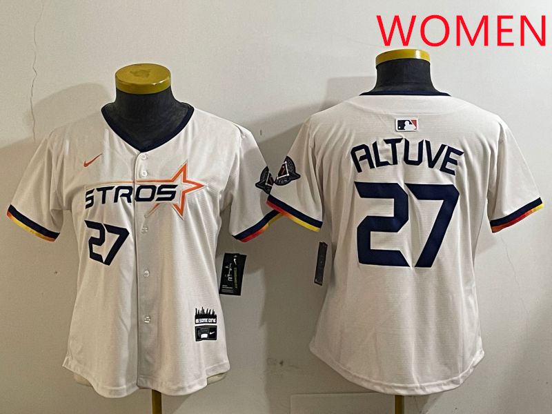 Women Houston Astros #27 Altuve Cream Three generations Joint Name 2025 Nike MLB Jersey style 412